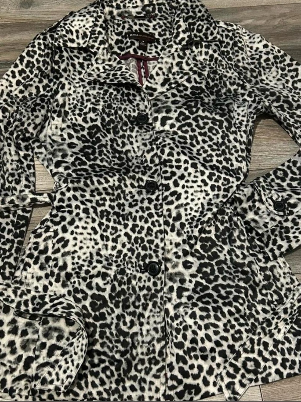 Dana Buchman Black and White Leopard Print Pea Coat